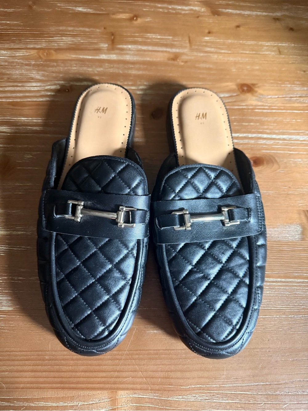 H&M Black Quilted Slip-On Loafers with Metal Bit